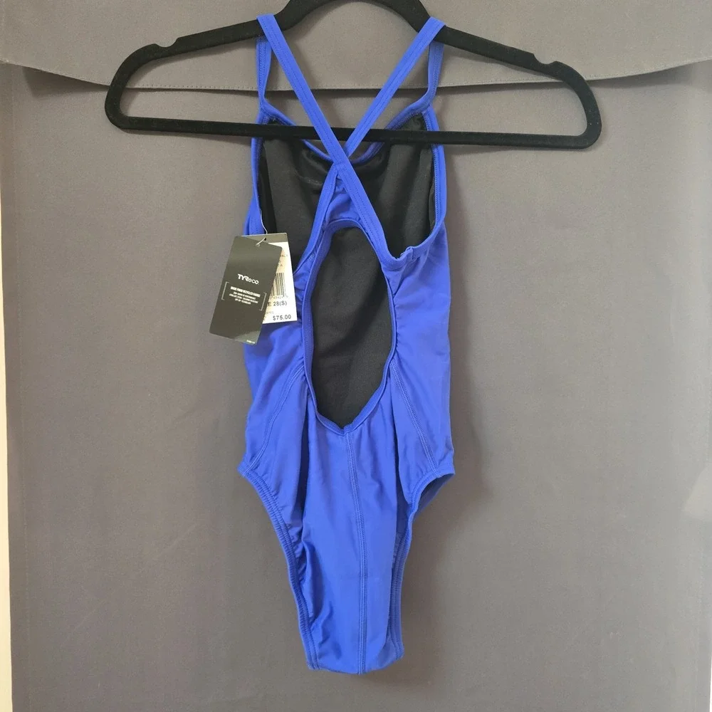 TYR Girls Solid Diamondfit Swimsuit Royal Blue One Piece DSOL1A Size 28 S